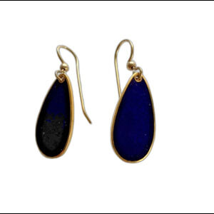 VINTAGE ISLE OF SHYES EARRINGS DARK BLUE & GOLD TONE DANGLE